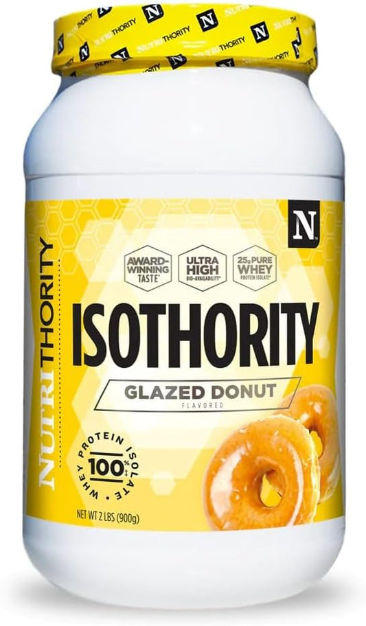 Isothority Whey Protein Isolate, Glazed Donut, 2 lb - Ultra Absorbable Branched Chain Amino Acids (BCAA) Powder with 25g Protein Per Serving, Low Carb - Build Muscle & Accelerate Recovery