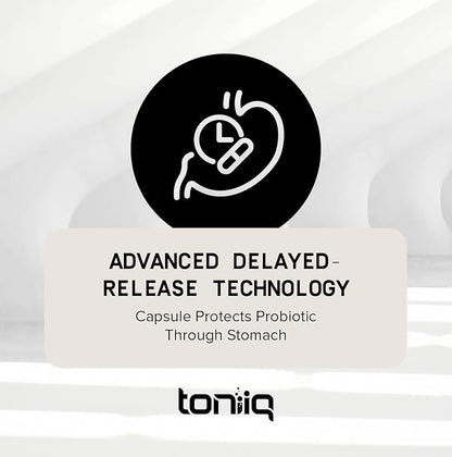 Toniiq 200 Billion CFU Probiotic Supplement 30 Verified Third-Party Tested Strains - Fully Shelf-Stable Probiotics Formula with Prebiotic Blend - Extended Release Capsules