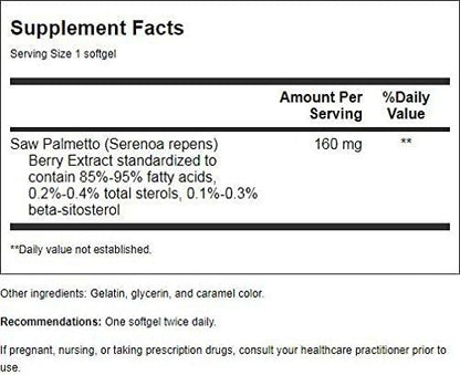 Nature's Way Saw Palmetto Premium Extract, Prostate Health Support for Men*, 160 mg per Serving, 120 Softgels (Packaging May Vary)