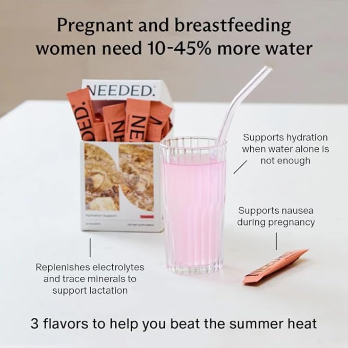 Needed. Hydration Support with Electrolytes & Trace Minerals – Electrolytes for Pregnancy & During Lactation - 30 Hydration Packets Lightly Sweetened with Real Fruit, Variety