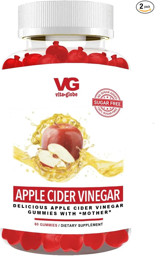 VitaGlobe Apple Cider Vinegar 500mg with B6, B12 and Folate Gummy with Mother - Formulated for Healthy Calorie Loss and Energy Supplement, 60 Count (Sugar-Free)