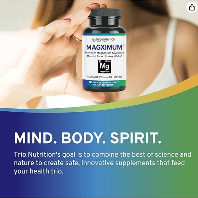 Trio Nutrition MagX Magnesium Glycinate, Vitamin D3, Vitamin K2 & MCT Oil | Chelated Magnesium Supplement | Calm, Relaxation & Recovery | Be Well Rested & Start Your Day with Magximum