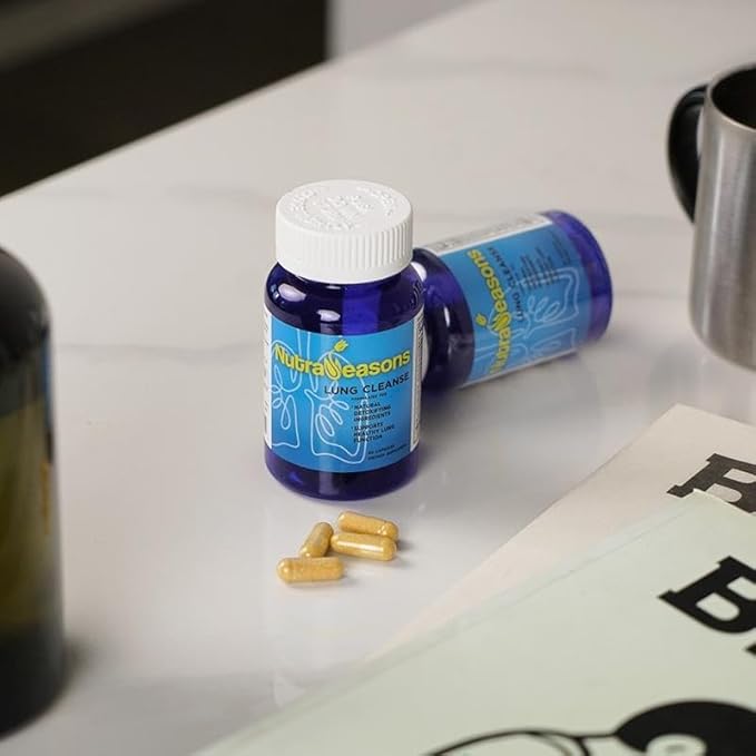 NutraSeasons Lung & Bronchial Cleanse & Detox | Respiratory Health | Immune Support | 12 Purify Ingredients | Ginger, Hawthorn Berry, Turmeric, Elecampane Root Extract, Vit A, C, D3, B6, B12 | 60 Caps