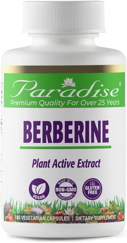 Paradise Herbs, Berberine Extract, 500 mg, Pure & Potent Berberine Supplement, Vegan, Non GMO, Gluten Free, 180