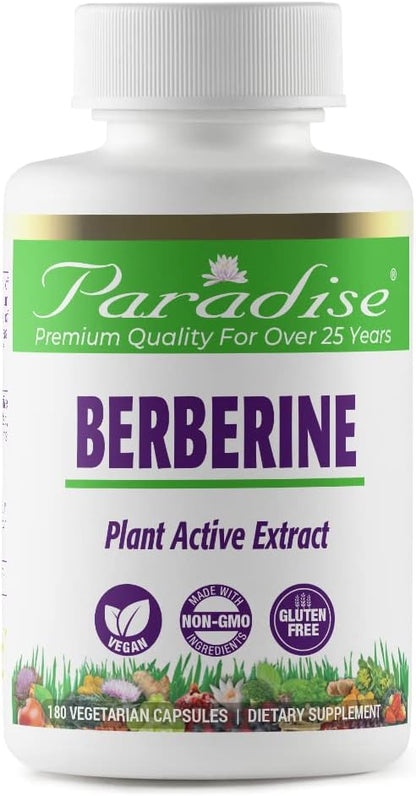 Paradise Herbs, Berberine Extract, 500 mg, Pure & Potent Berberine Supplement, Vegan, Non GMO, Gluten Free, 180