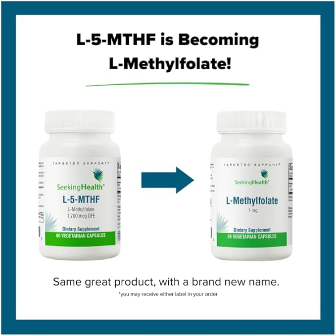 Seeking Health L-5-MTHF, Supports Healthy Methylation, Easily Absorbed Methyl Folate Supplement, MTHFR Support Supplement, 1,700 mcg DFE, Vegetarian (60 capsules)