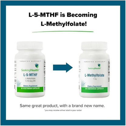 Seeking Health L-5-MTHF, Supports Healthy Methylation, Easily Absorbed Methyl Folate Supplement, MTHFR Support Supplement, 1,700 mcg DFE, Vegetarian (60 capsules)