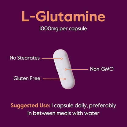 BESTVITE L-Glutamine 1000mg per Capsule (240 Capsules) - Free Form - No Stearates - No Fillers - Gluten Free - Non GMO - Pure L Glutamine Supplement - Maximum Strength Glutamine Capsules