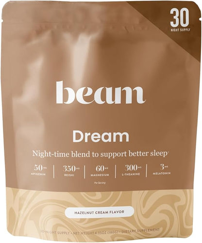 Beam Dream Sleep Powder, Sleep Aid, Sleep Aids for Adults, Contains Magnesium, Melatonin, L Theanine, Apigenin, Natural Sleep Supplement, Vegan, Non GMO, Dairy Free, 3rd Party Tested, 30 Servings