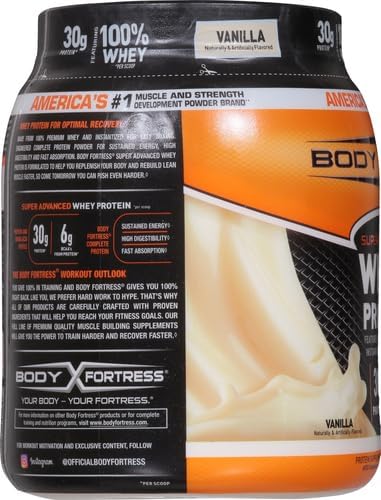 Body Fortress Super Advanced Whey Protein Powder, Vanilla, Immune Support (1), Vitamins C & D Plus Zinc, 1.74 lbs