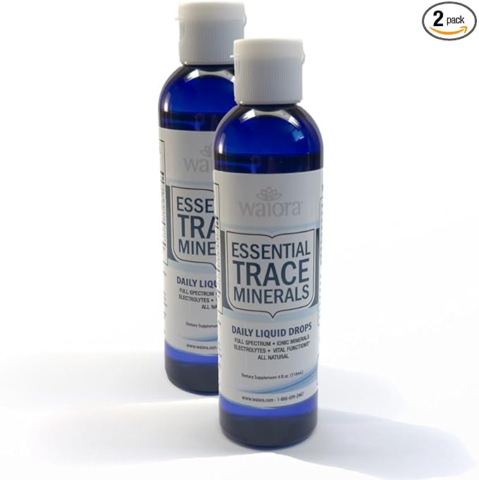 Waiora Essential Trace Minerals | Help Replenish Key Trace Minerals | 60+ Ionic Trace Minerals | Support Body’s Essential Functions, pH Balance | Plus Electrolytes for Hydration (2 Bott / 96 serv)