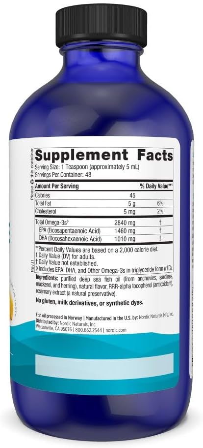 Nordic Naturals Ultimate Omega Liquid, Lemon Flavor - 8 oz - 2840 mg Omega-3 - High-Potency Omega-3 Fish Oil Supplement with EPA & DHA - Promotes Brain & Heart Health - Non-GMO - 48 Servings