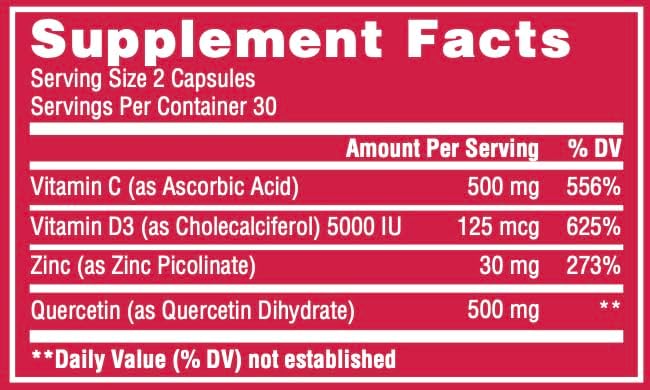 ImmunoBlaster Zinc Quercetin 500mg with Vitamin D and C Antioxidant Immune Support High Potency Quercetin Zinc Supplement for Men and Women - Gluten, Soy, & Dairy Free - 60 Count (Pack of 1)