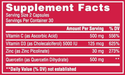 ImmunoBlaster Zinc Quercetin 500mg with Vitamin D and C Antioxidant Immune Support High Potency Quercetin Zinc Supplement for Men and Women - Gluten, Soy, & Dairy Free - 60 Count (Pack of 1)