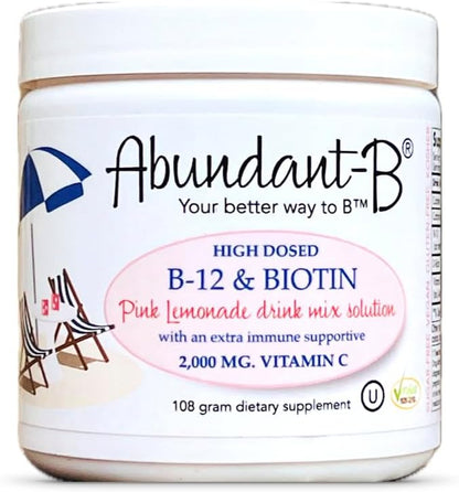 Sufficient-C Abundant-B High-Dose Methyl B-12 and Biotin Pink Lemonade Energy Drink Mix Solution - Flavor w/Function in Each Refreshing sip!