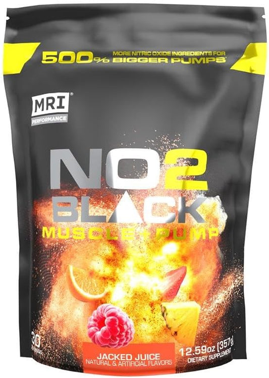 MRI NO2 Black Nitric Oxide Supplement for Pump, Muscle Growth, Vascularity & Energy - Powerful NO Booster Pre-Workout with Citrulline + 30 Servings (Jacked Juice)