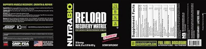 NutraBio Reload - Powerful Muscular Recovery Formula - Post-Workout Supplement - 3G Creatine - 8G BCAAs - 5G Glutamine - 30 Servings, Kiwi Strawberry