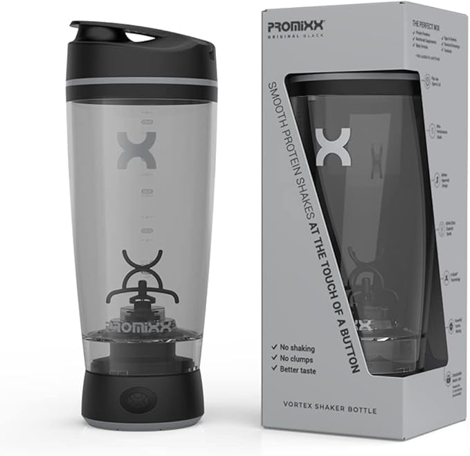 Promixx Original Shaker Bottle - Battery-powered for Smooth Protein Shakes - BPA Free, 20oz Cup (Black)
