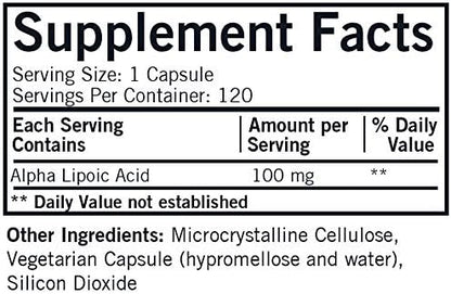 Kirkman Alpha Lipoic Acid 100 mg - Hypoallergenic | 120 Vegetarian Capsules
