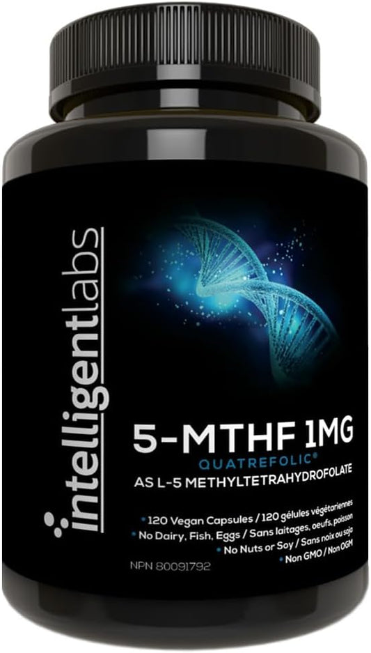 Intelligent Labs 1MG 5-MTHF Methylfolate, 120 Capsules, 4 Months Supply, Best Value Folic Acid Supplement as Quatrefolic Acid, Activated Folate, 1MG = 1000mcg, 5 methyltetrahydrofolate