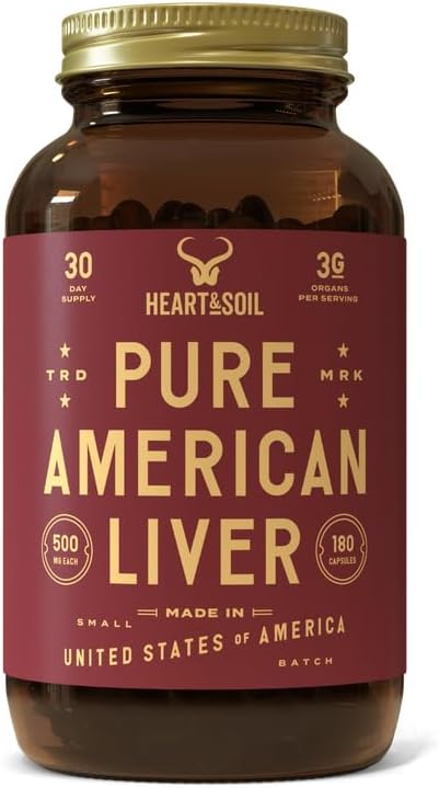 Pure American Beef Liver Capsules - Grassfed Beef Liver Supplement - Rich in Vitamins, Minerals, Peptides and Enzymes - Freeze-Dried Grass Fed Beef Liver - 180 Liver Capsules