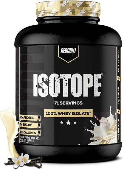 REDCON1 Isotope 100% Whey Isolate, Vanilla - Keto Friendly Whey Protein Powder - Low Carb + Zero Sugar Whey Protein Isolate - Keto Protein Powder (71 Servings)
