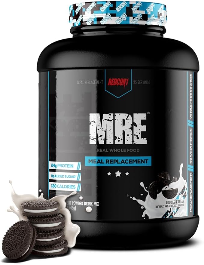 REDCON1 MRE Protein Powder, Cookies N' Cream - Meal Replacement Protein Blend Made with MCT Oil & Whole Foods - Protein with Natural Ingredients to Aid in Muscle Recovery (25 Servings)