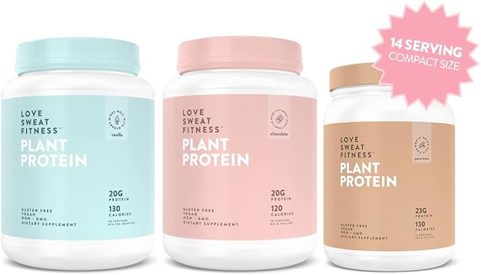 Love Sweat Fitness Organic Vegan Protein Powder, Peanut Butter - 23g Protein, 14 Servings, Plant Based, Gluten Free, Non-GMO