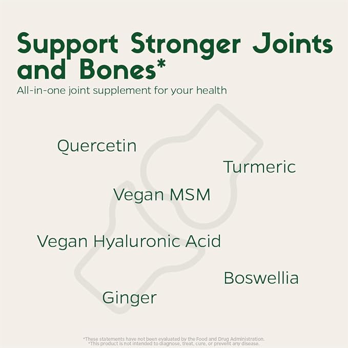 Turmeric, Vegan MSM, Boswellia, Quercetin - Vegan Joint Support Supplement, promotes joint mobility & flexibility, function & comfort, cartilage repair, smooth movement, healthy aging(60Ct/30Day)
