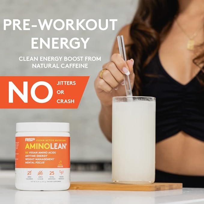 RSP AminoLean - All-in-One Natural Pre Workout, Amino Energy, Weight Management - Vegan BCAAs, Preworkout for Men & Women, Acai, 25 Serv