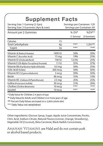 Amanah Children’s Multivitamin Gummy - 120 Count - Halal Vitamins - 2 Month Supply