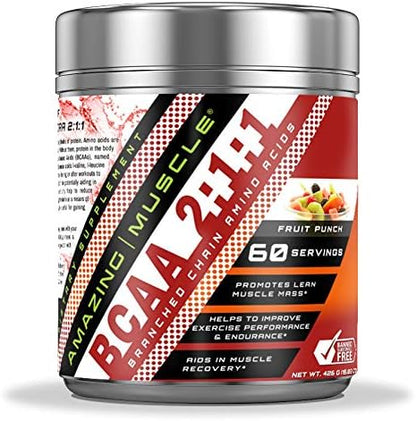 BCAA 2:1:1 Branched Chain Amino Acids Supplement | 6000 Mg Per Serving | Fruit Punch Flavor | 60 Servings