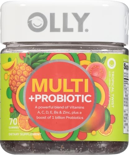 Olly Multi + Probiotic Adult Multivitamin Gummy, 1 Billion CFUs, Digestive and Immune Support Chewable Supplement, 35 Day Supply (70 Gummies), Tropical Twist