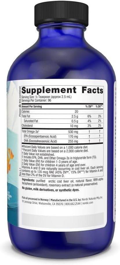 Nordic Naturals Children’s DHA, Strawberry - 8 oz for Kids - 530 mg Omega-3 with EPA & DHA - Brain Development & Function - Non-GMO - 96 Servings