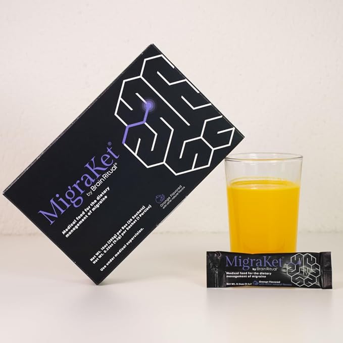 MigraKet Migraine Medical Food - Supports Brain Health and Energy Metabolism - Multivitamins Replacement - Drug-free, Gluten-Free, Dairy-Free, Vegan - Orange Flavored - 30 Sachets