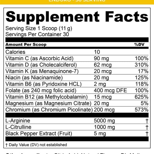 MTN OPS Enduro Nitric Oxide Supplement & Stim-Free Pre Workout - 30 Servings - with Magnesium Citrate, Beet Root Powder, Niacinamide, L Arginine & L Citrulline - Citrus Bliss Flavor