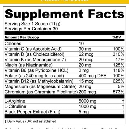 MTN OPS Enduro Nitric Oxide Supplement & Stim-Free Pre Workout - 30 Servings - with Magnesium Citrate, Beet Root Powder, Niacinamide, L Arginine & L Citrulline - Citrus Bliss Flavor