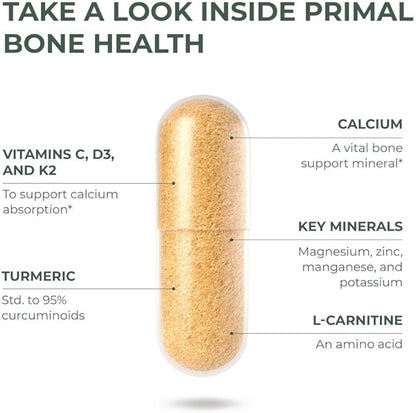 Calcium Carbonate Bone Health Complex by Primal Harvest for Men and Women with Calcium, Magnesium, Zinc, Manganese, Potassium, and L-Carnitine