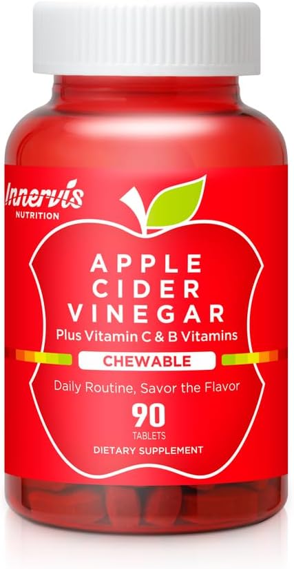 Apple Cider Vinegar 90 Chewable Tablets with Multi Vitamin Healthy Heart Immune Support Energy Production Supplement