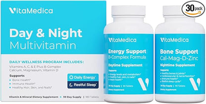 Multivitamin Day & Night Routine | Energy & Mental Clarity, Bones & Joints, Beauty, Restful Sleep | 30-Day Supply | Vitamins A, C, D, E, B-Complex | Magnesium, Biotin, Zinc, Botanicals, & Minerals