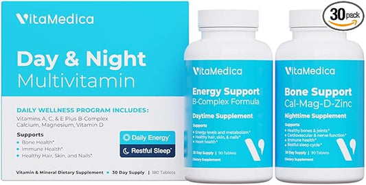 Multivitamin Day & Night Routine | Energy & Mental Clarity, Bones & Joints, Beauty, Restful Sleep | 30-Day Supply | Vitamins A, C, D, E, B-Complex | Magnesium, Biotin, Zinc, Botanicals, & Minerals