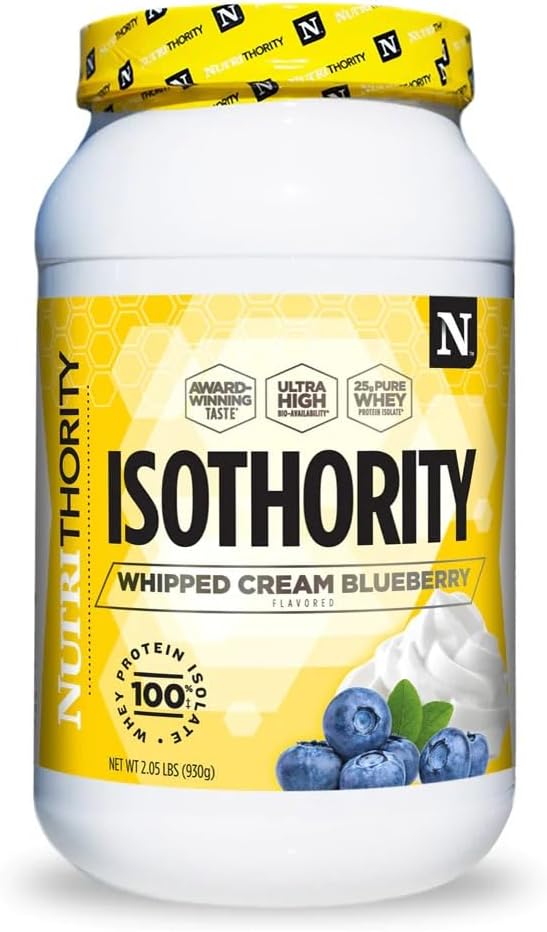 Isothority Whey Protein Isolate, Whipped Cream Blueberry, 2 lb - Ultra Absorbable Branched Chain Amino Acids (BCAA) Powder with 25g Per Serving, Low Carb - Build Muscle & Accelerate Recovery