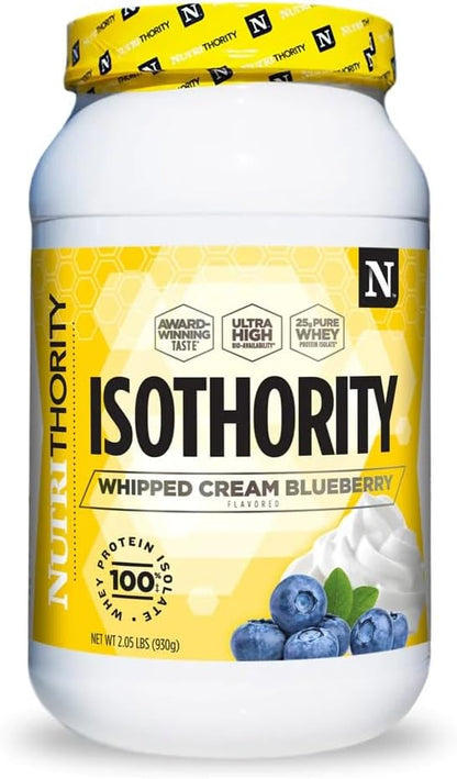 Isothority Whey Protein Isolate, Whipped Cream Blueberry, 2 lb - Ultra Absorbable Branched Chain Amino Acids (BCAA) Powder with 25g Per Serving, Low Carb - Build Muscle & Accelerate Recovery