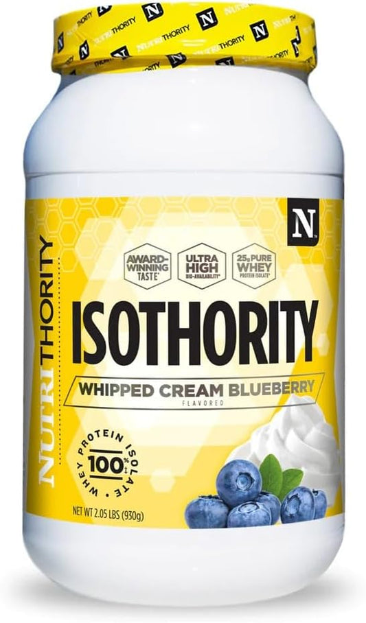 Isothority Whey Protein Isolate, Whipped Cream Blueberry, 2 lb - Ultra Absorbable Branched Chain Amino Acids (BCAA) Powder with 25g Per Serving, Low Carb - Build Muscle & Accelerate Recovery