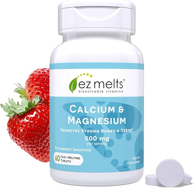 EZ Melts Dissolvable Calcium & Magnesium Supplement with Vitamin D3, Sugar-Free, 1-Month Supply