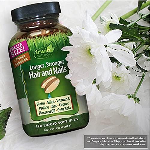 Irwin Naturals Longer, Stronger Hair and Nails - 120 Liquid Softgels - Promotes Vibrant Shine Texture & Strength - 60 Total Servings