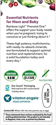 Rainbow Light High-Potency Prenatal One Multivitamin, Prenatal Health Multivitamin Supports Mom's Health and Baby's Development, With Vitamin C, Vegan, 60 Count