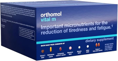 Orthomol Vital M Tablet Packets, Men's Multivitamin, 30-Day Supply, Vitamins A, B, C, D, E, K, Iodine, Omega-3