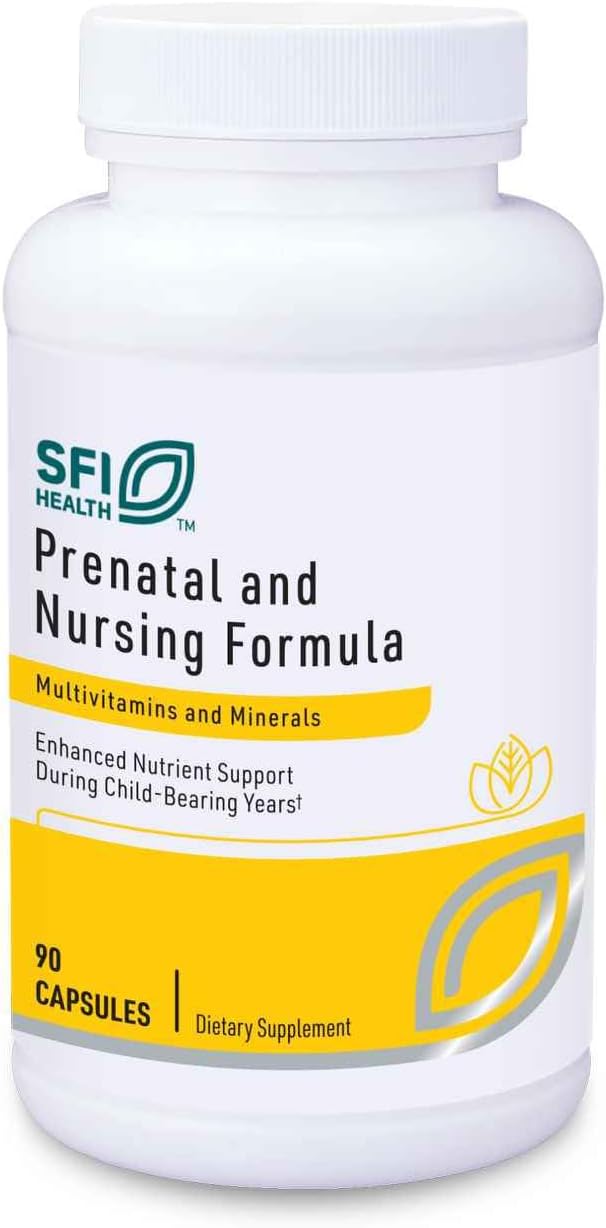 Klaire Labs SFI Health Prenatal & Nursing Formula - Postnatal & Prenatal Vitamins for Women Who Are Pregnant, Breast-Feeding or Planning Pregnancy - With Chelated Iron & Bioactive Folate (90 Capsules)