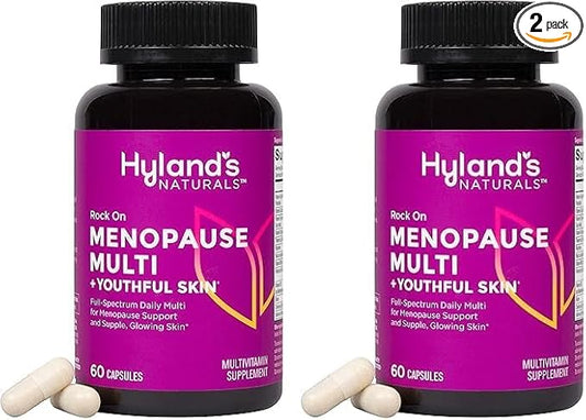 Hyland's Rock On Menopause + Youthful Skin Care Multivitamin for Women with Immune Support - 60 Capsules - Menopause Relief for Women with Biotin, Collagen, and Red Clover (Pack of 2)